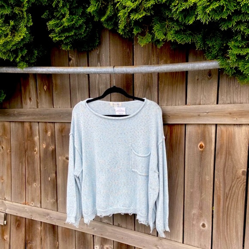 Distressed Blue w/ Confetti Knitted Sweater